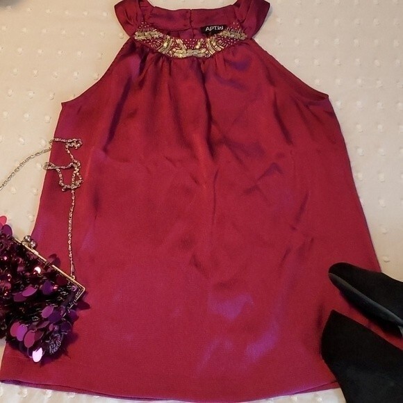 HALTER TOP FUCHSIA PINK SILVER SEQUINS APT. 9 WOMEN SIZE SMALL COCKTAIL EVENING - Picture 4 of 10